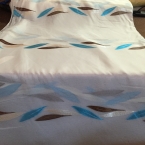 Perdea Organza, Fond Alb Perforat, Model Frunze,turcoaz,crem,maro. mic